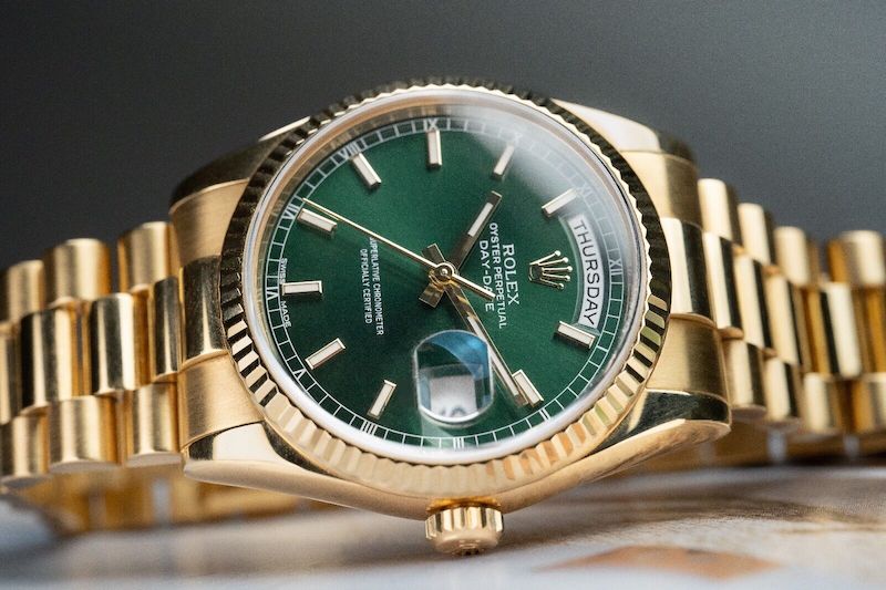 Rolex Gold President 118238 - Box and Papers - 2021 Rolex Service - Green Dial