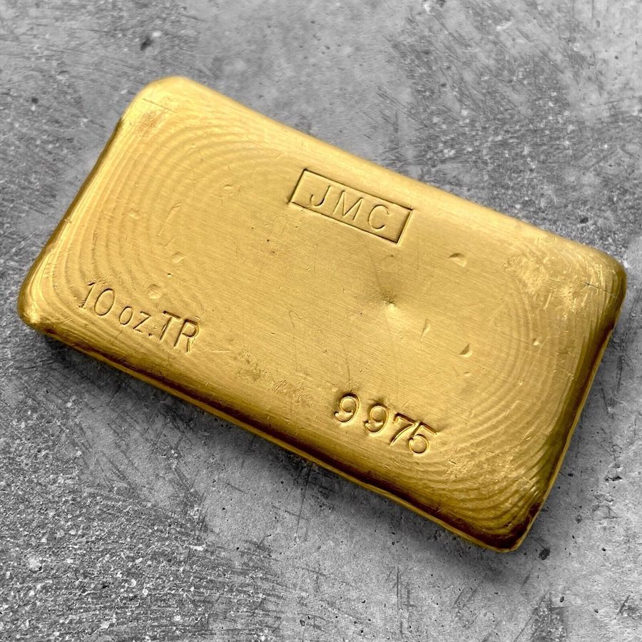 JMC Johnson Matthey Company 10 oz Gold Poured Bar .9975 Early Version Pour Lines