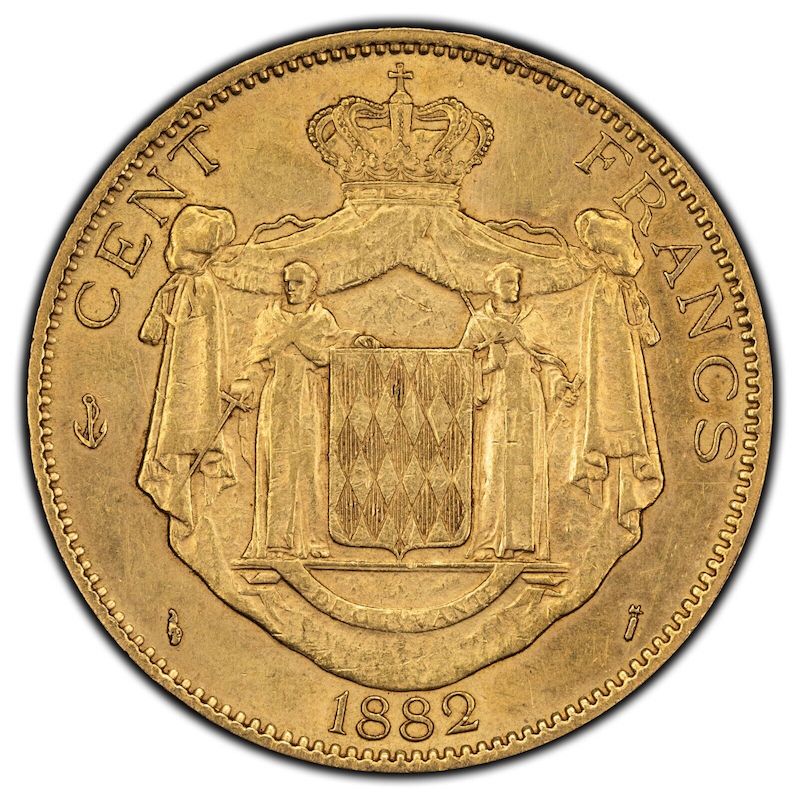 1882 A Monaco 100 Francs Gold Coin