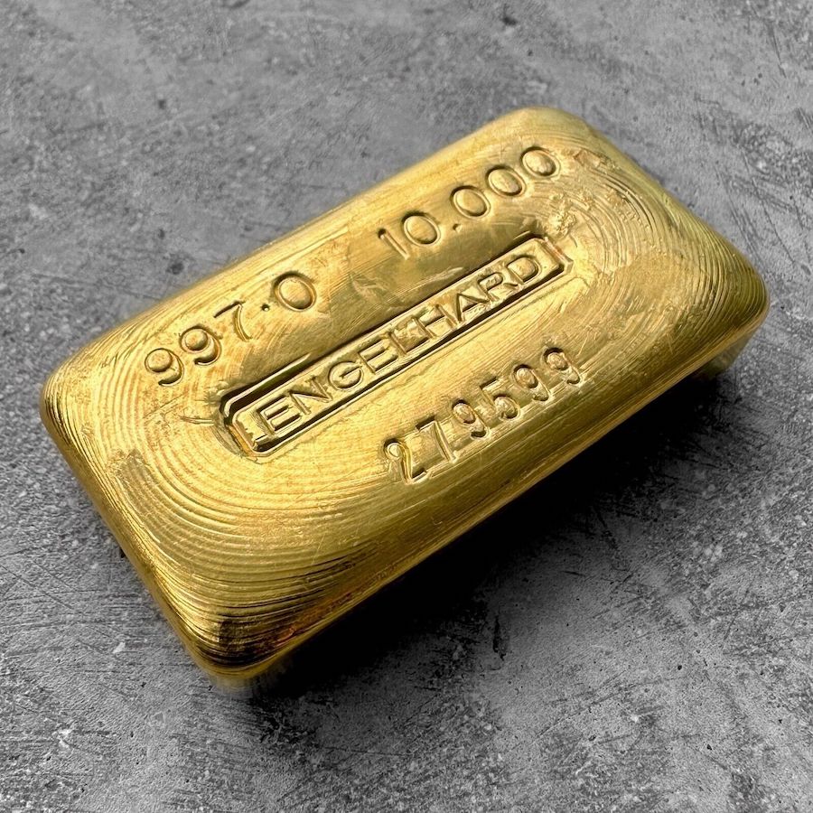 Engelhard 10 oz Gold Poured Bar .9999 10oz - Stunning poured lines!