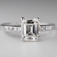 1.71 ct Natural Emerald Cut Diamond Solitaire Engagement Ring Platinum VS2 H
