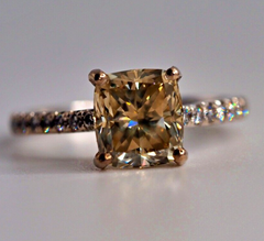 Vintage solid platinum 2.63 carat natural cushion-cut champagne diamond ring