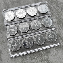 Load image into Gallery viewer, 12 x 1 oz Johnson Matthey .999 Silver Eaton round – Full Set Zodiac with COAs
