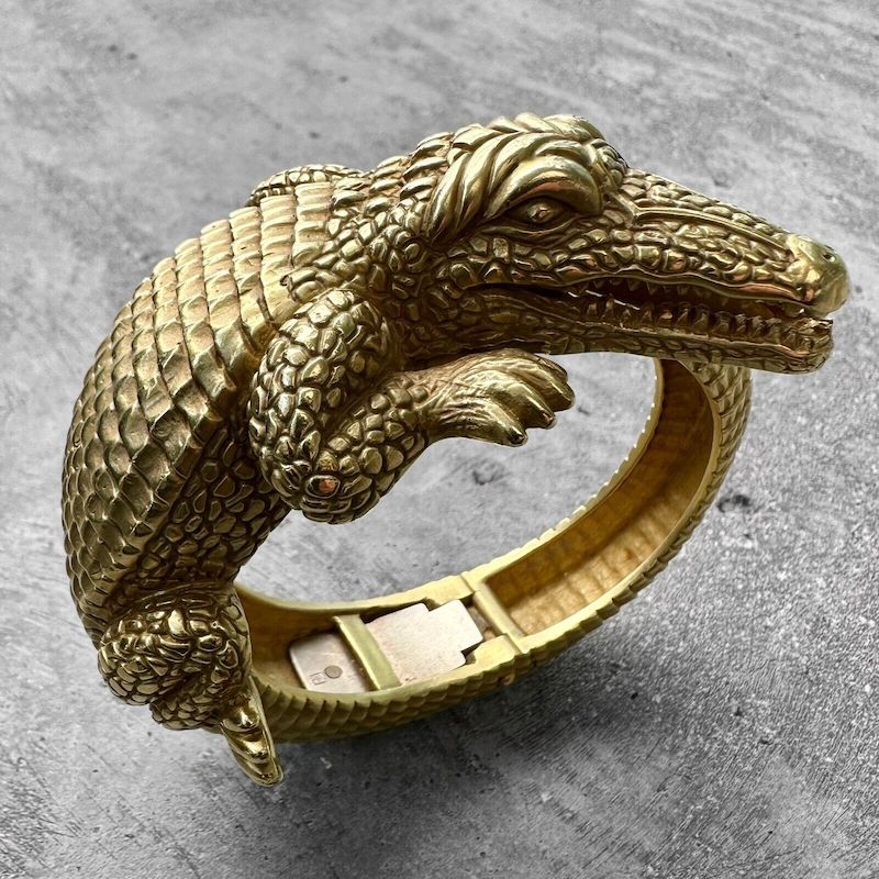 Vintage Solid 18k Gold Kieselstein Cord Alligator Cuff Bangle