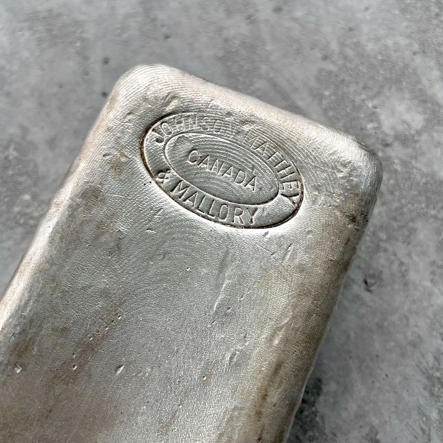 Vintage Johnson Matthey Mallory 100 oz .999 Silver Poured Bar