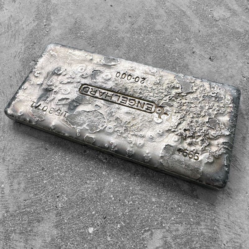 Vintage 20 oz .9999 Silve Engelhard Poured bar - Cool Moon crater surfaces!