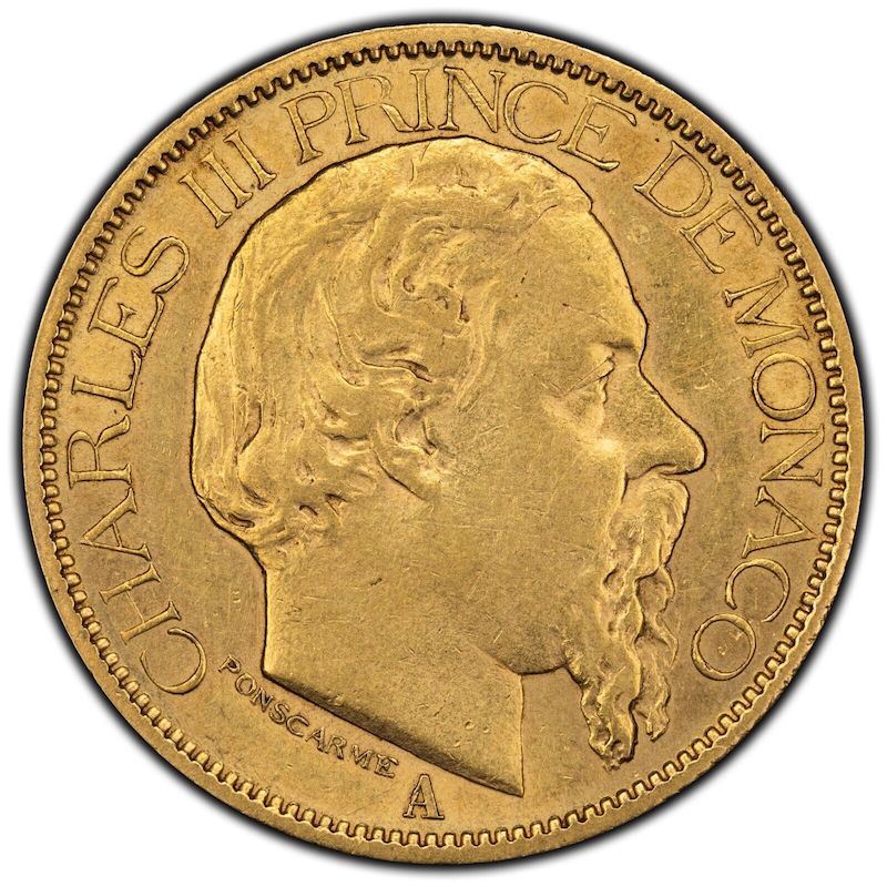 1882 A Monaco 100 Francs Gold Coin