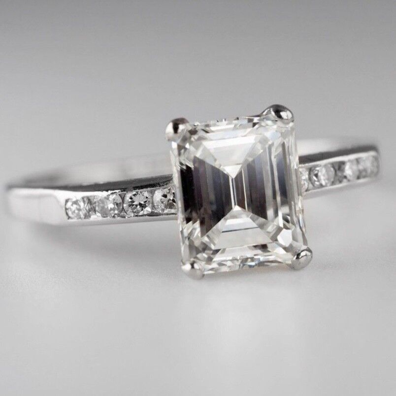 1.71 ct Natural Emerald Cut Diamond Solitaire Engagement Ring Platinum VS2 H