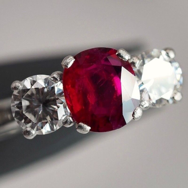 Vintage 10% Iridium Platinum ring with 1.25 ct natural Ruby + 1.11 ctw diamonds - $15385 Appraisal