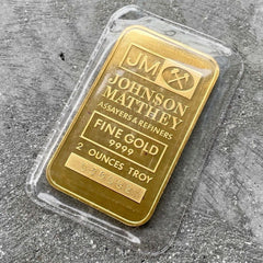 Johnson Matthey 2 oz Gold Bar Struck .9999 - Sealed - JM Logo Back