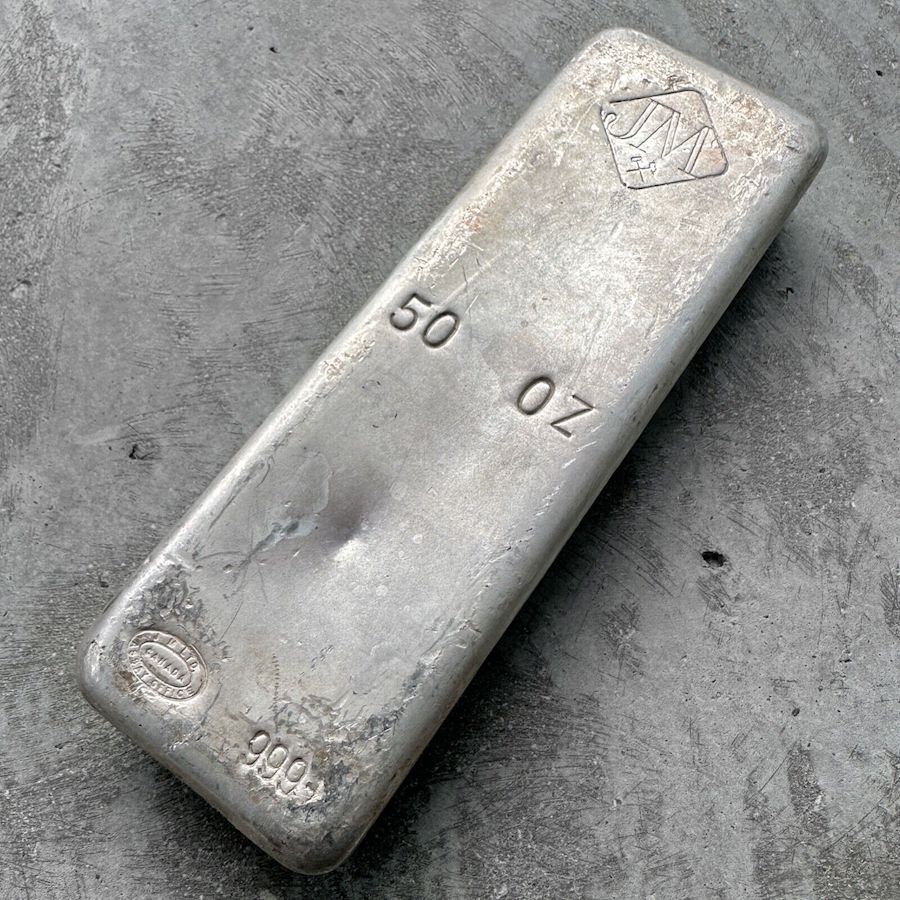 Vintage 50 oz .999 Silver Johnson Matthey Poured bar