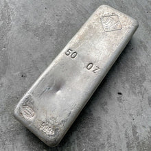 Load image into Gallery viewer, Vintage 50 oz .999 Silver Johnson Matthey Poured bar
