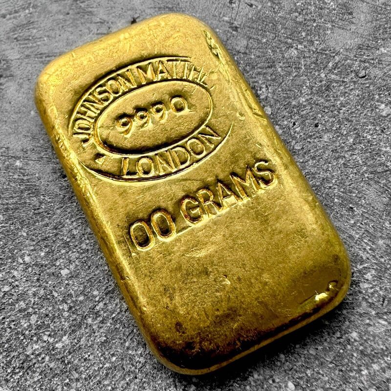 Vintage Johnson Matthey London Gold Poured Bar .9999 – 100 Gram