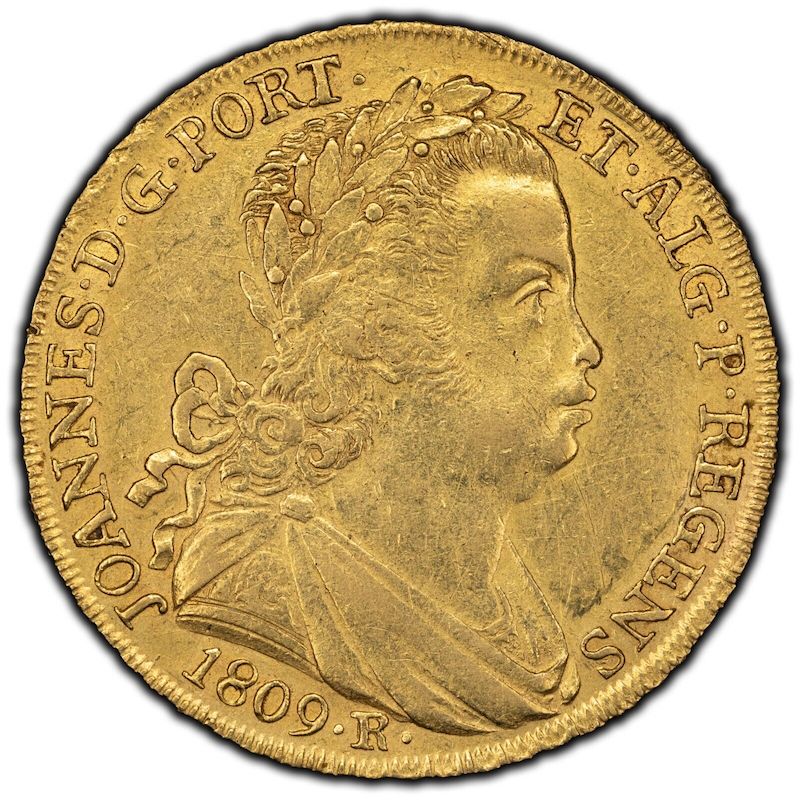 1809-R Brazil 6400 Reis Gold Coin - Rio de Janeiro mint - João Prince Regent