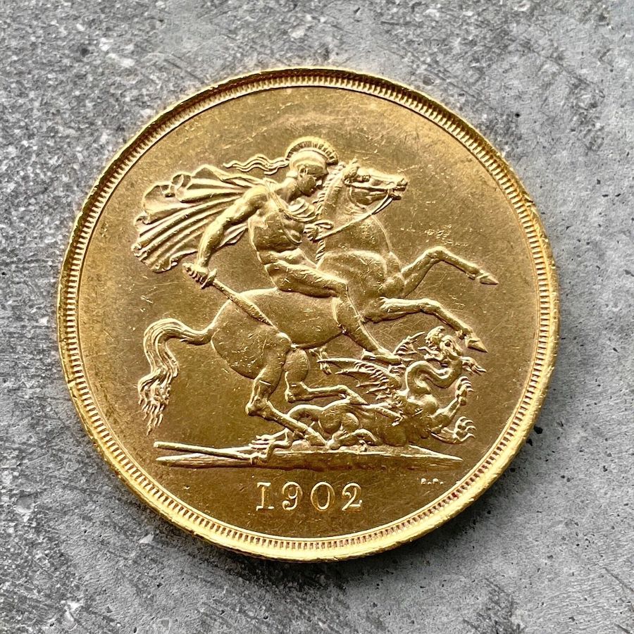 1902 Great Britain 5 Pound Gold Coin Five Sovereign - King Edward