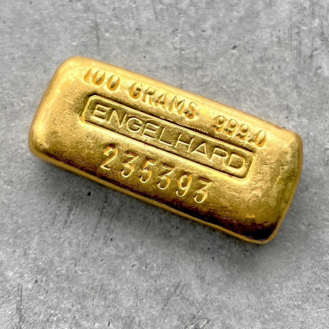 Engelhard Gold Poured Bar 100 gram .9990 Fine - 3.215 oz