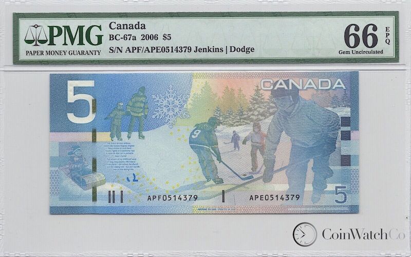 2006 Bank of Canada $5 BC-67a PMG Gem 66PPQ - Mismatched Prefix Error