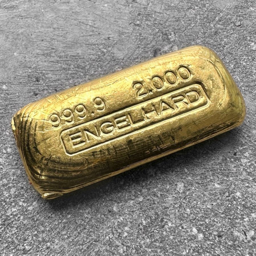 Engelhard 2 oz Gold Poured Bar .9999 2oz - No Serial with nice Pour Lines