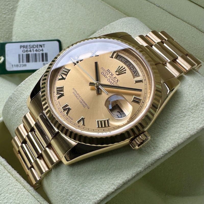 36mm Rolex President 118238 Black inlayed Roman Number Dial – Serviced