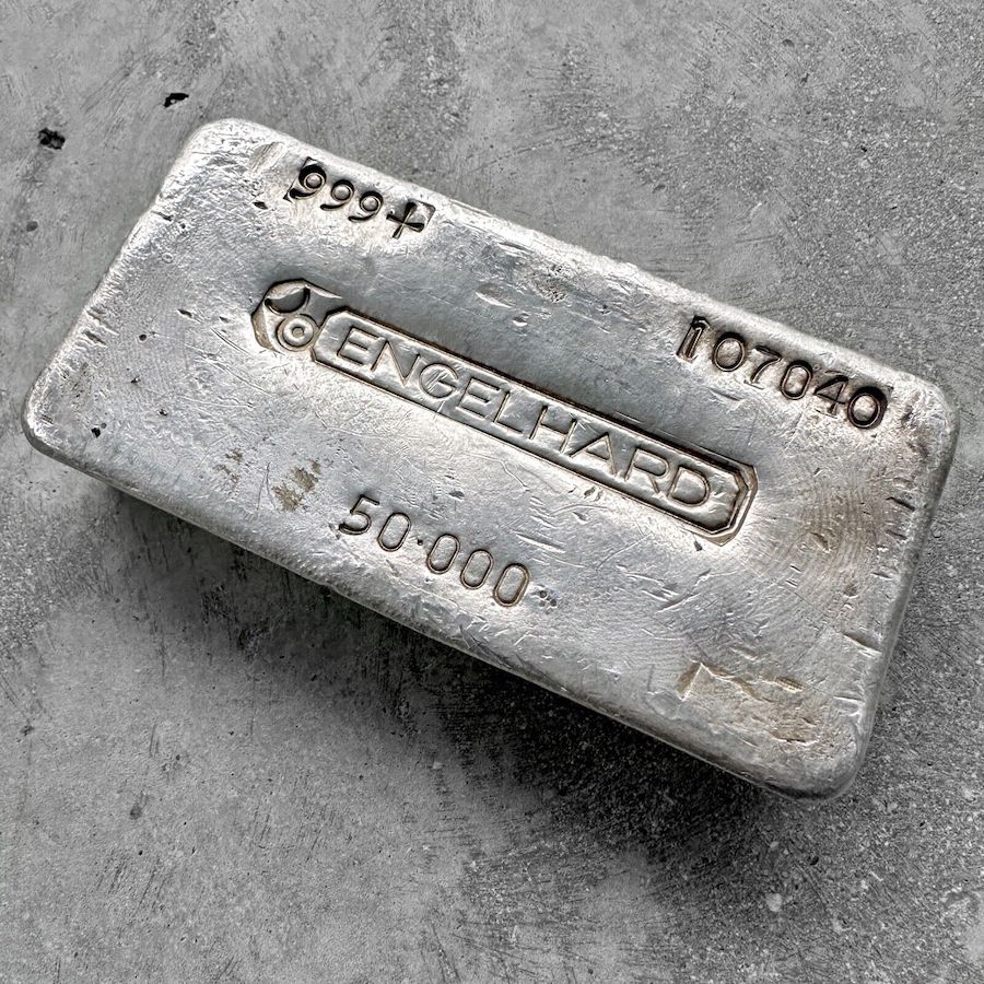Vintage Engelhard 50 oz .999 Silver Poured bar