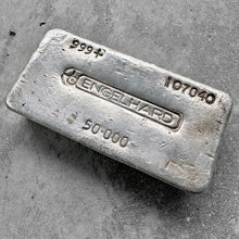 Load image into Gallery viewer, Vintage Engelhard 50 oz .999 Silver Poured bar
