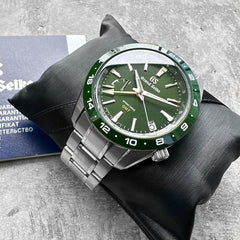 Grand Seiko Green 9R Spring Drive GMT Stainless Steel - Box and Papers