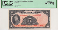 1935 Canada English $5 Specimen BC-5S PCGS Gem New 66PPQ