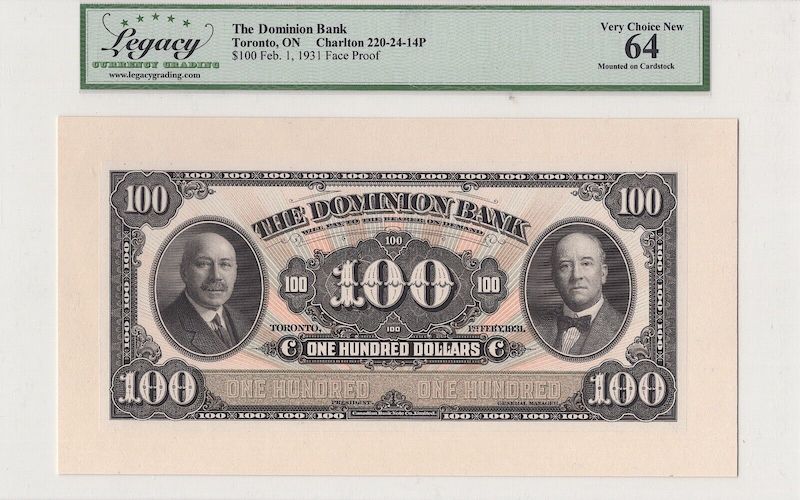 1931 The Dominion Bank $100 Canada 220-24-14P Legacy Very Choice New 64