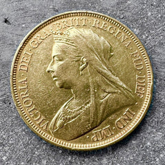 1893 Great Britain 5 Pound Gold Coin Five Sovereign - Veiled Queen Victoria