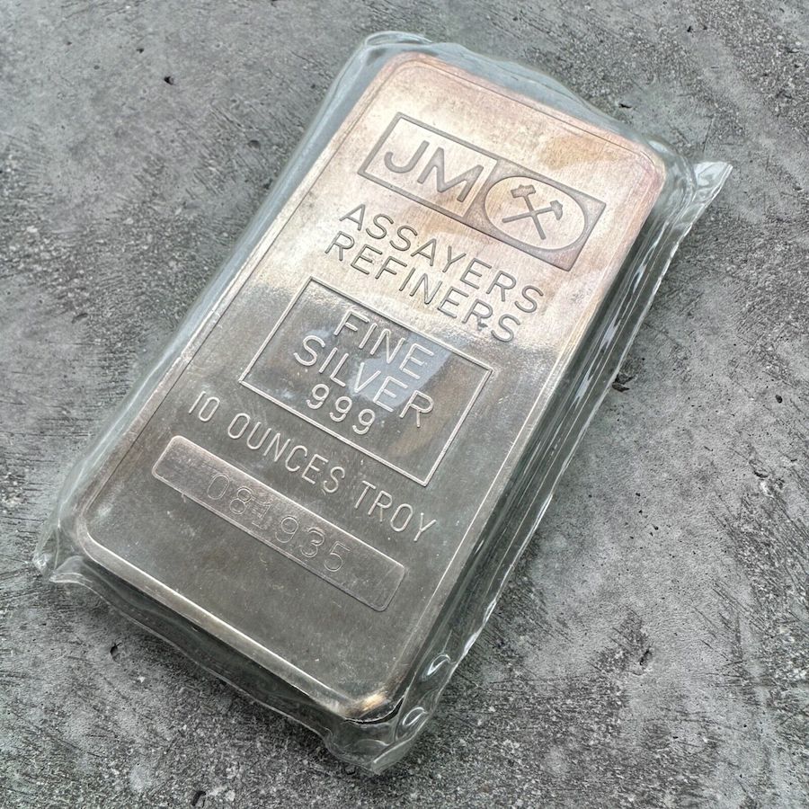 Vintage Johnson Matthey 10 oz .999 Silver bar - Plain Back - Sealed