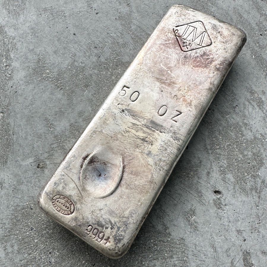Vintage 50 oz .999 Silver Johnson Matthey Poured bar