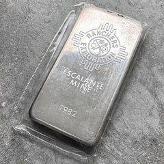 1982 Johnson Matthey 10 oz .999 Silver Bar Ranchers Exploration Escalante Mine