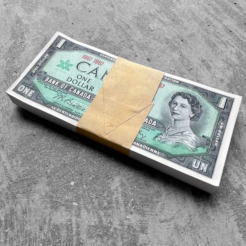 1867 1967 Bundle of $1 Canada Banknotes 100 Notes