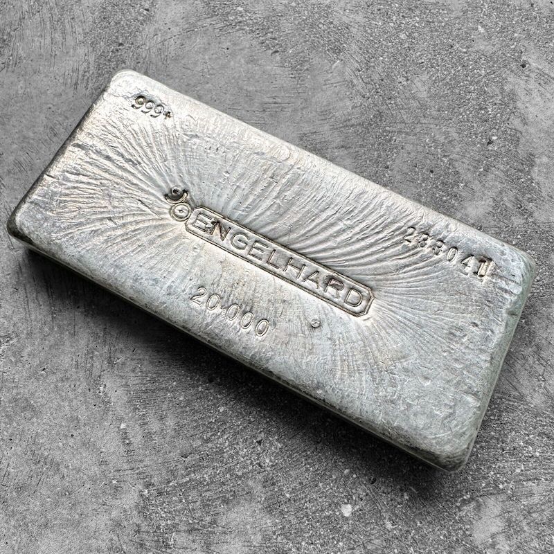 Vintage 20 oz .999 Silver Engelhard Poured bar - Attractive pour lines
