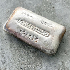 Engelhard 5 oz .999 Silver Poured Bar 5oz - Attractive Patina + Toning