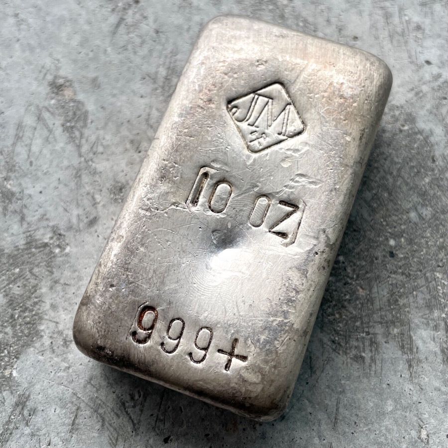 Vintage 10 oz .999 Silver Johnson Matthey Poured bar