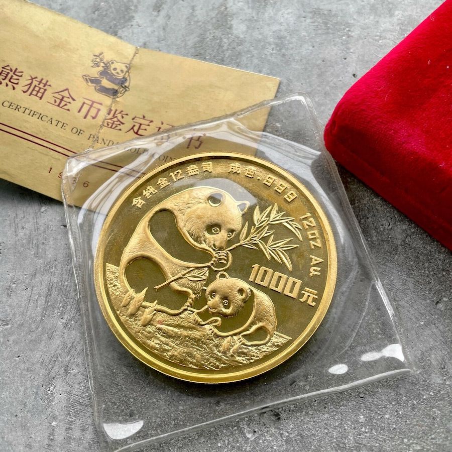 1986 Gold Panda 12 oz Gold .999+ Fine 1000 Yuan Sealed + COA