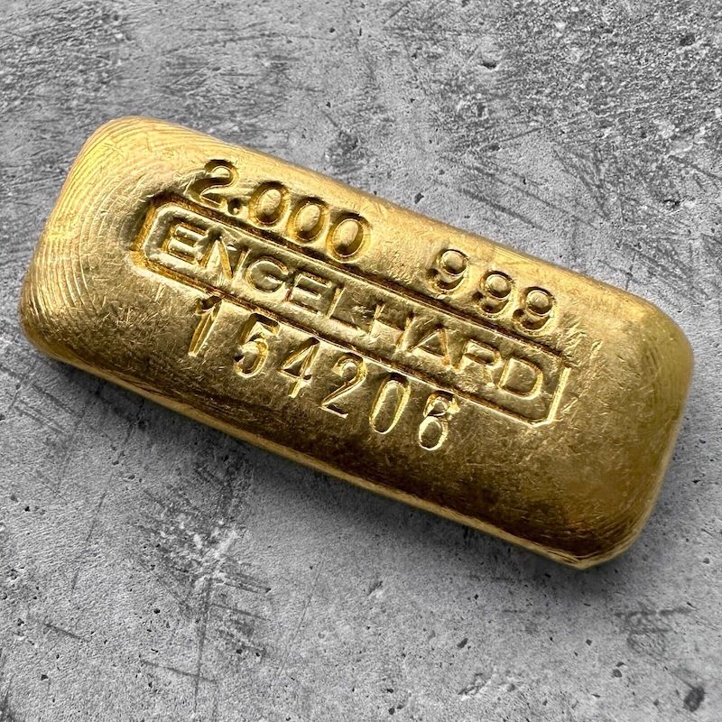 Engelhard 2 oz Gold Poured Bar .999 2oz Nice Pour Lines - Scarce .999 Variety