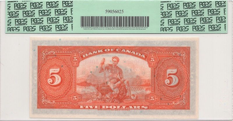 1935 Canada English $5 Specimen BC-5S PCGS Gem New 66PPQ