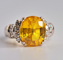 Load image into Gallery viewer, Vintage 9.17 Natural Yellow Sapphire solid 14K white gold Diamond ring
