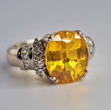Load image into Gallery viewer, Vintage 9.17 Natural Yellow Sapphire solid 14K white gold Diamond ring
