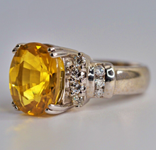 Load image into Gallery viewer, Vintage 9.17 Natural Yellow Sapphire solid 14K white gold Diamond ring

