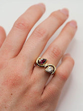 Load image into Gallery viewer, Vintage heavy solid 18K gold natural pear-shaped Diamond and Ruby cocktail ring
