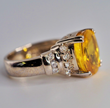 Load image into Gallery viewer, Vintage 9.17 Natural Yellow Sapphire solid 14K white gold Diamond ring
