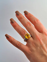 Load image into Gallery viewer, Vintage 9.17 Natural Yellow Sapphire solid 14K white gold Diamond ring
