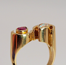 Load image into Gallery viewer, Vintage heavy solid 18K gold natural pear-shaped Diamond and Ruby cocktail ring
