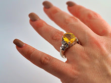 Load image into Gallery viewer, Vintage 9.17 Natural Yellow Sapphire solid 14K white gold Diamond ring
