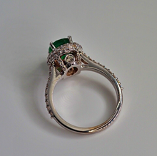 Load image into Gallery viewer, Vintage 1.75 Carat natural Emerald solid 14K white gold ring with Diamond halo

