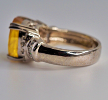 Load image into Gallery viewer, Vintage 9.17 Natural Yellow Sapphire solid 14K white gold Diamond ring
