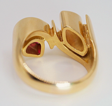 Load image into Gallery viewer, Vintage heavy solid 18K gold natural pear-shaped Diamond and Ruby cocktail ring
